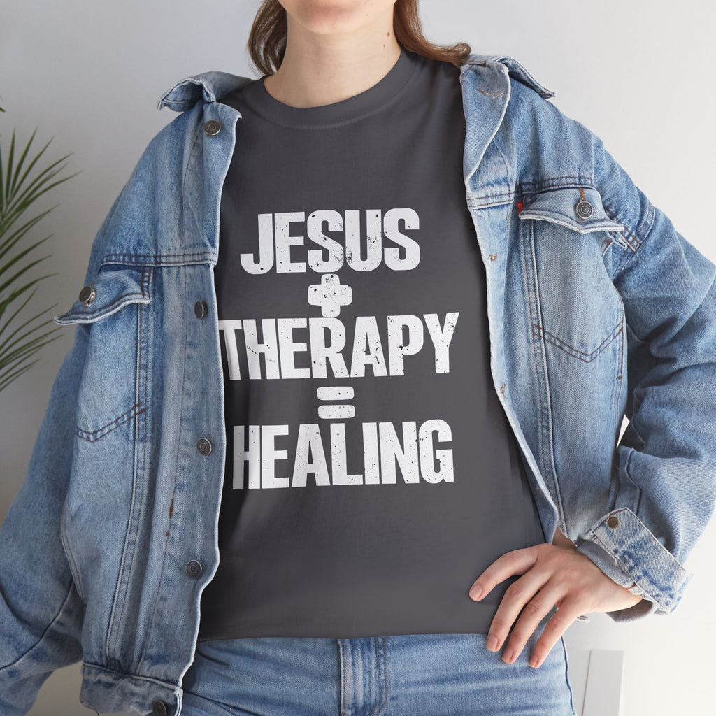 Motivational Unisex Heavy Cotton Tee - "JESUS + THERAPY"