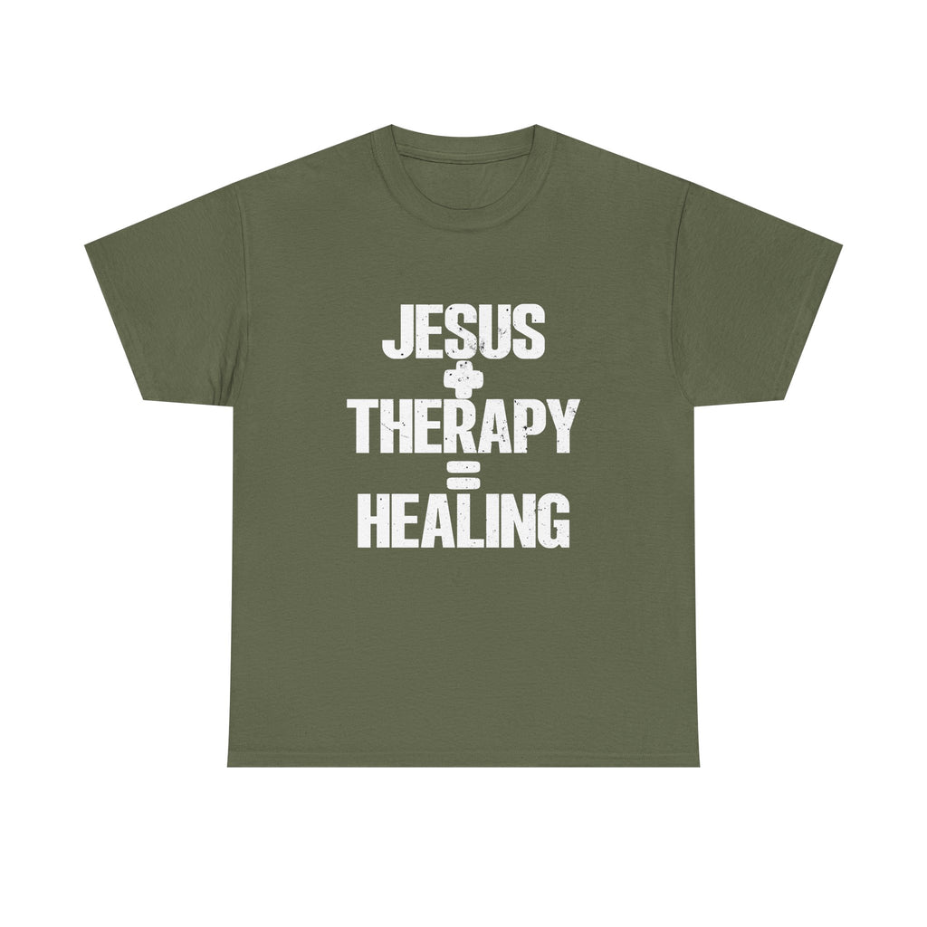 Motivational Unisex Heavy Cotton Tee - "JESUS + THERAPY"