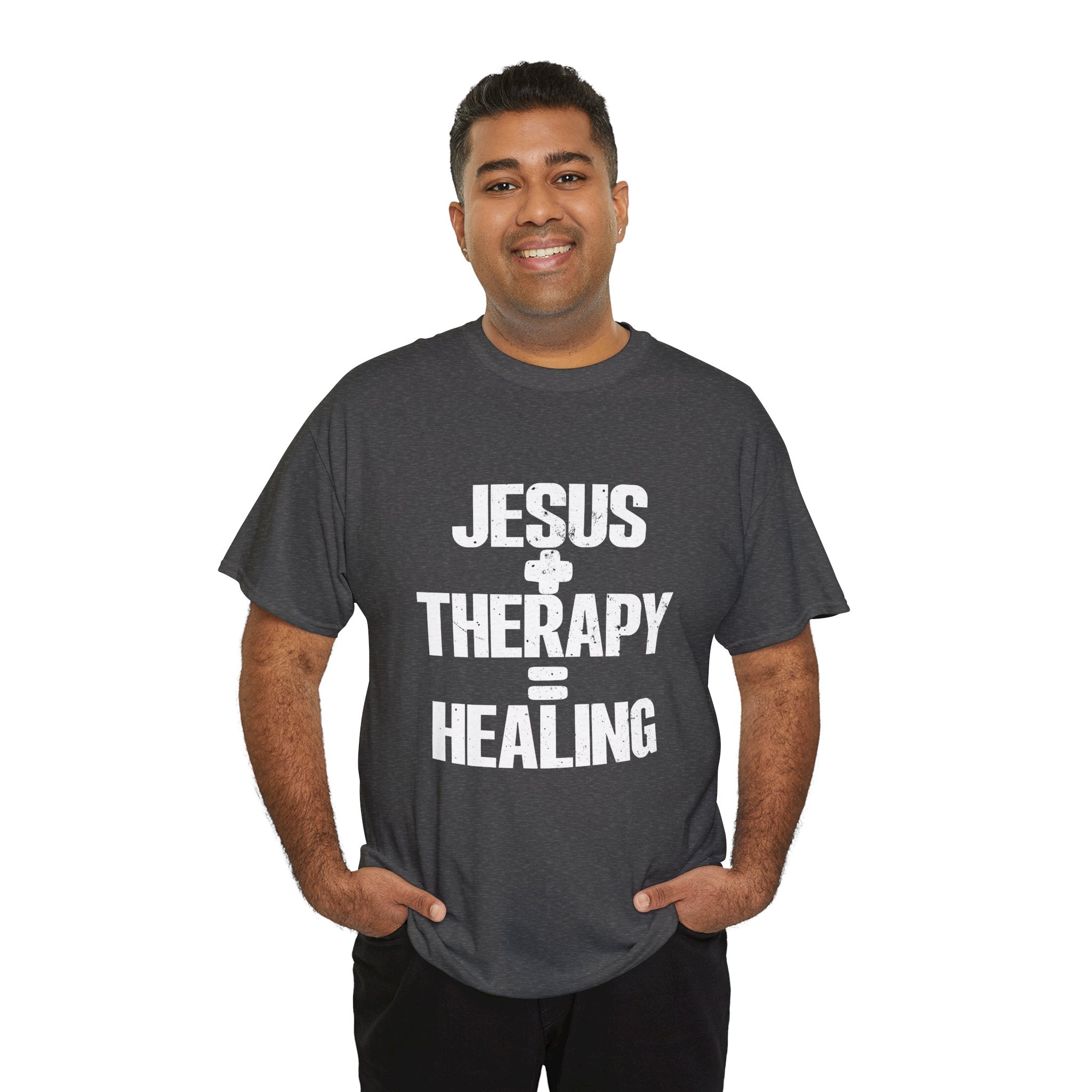 Motivational Unisex Heavy Cotton Tee - "JESUS + THERAPY"