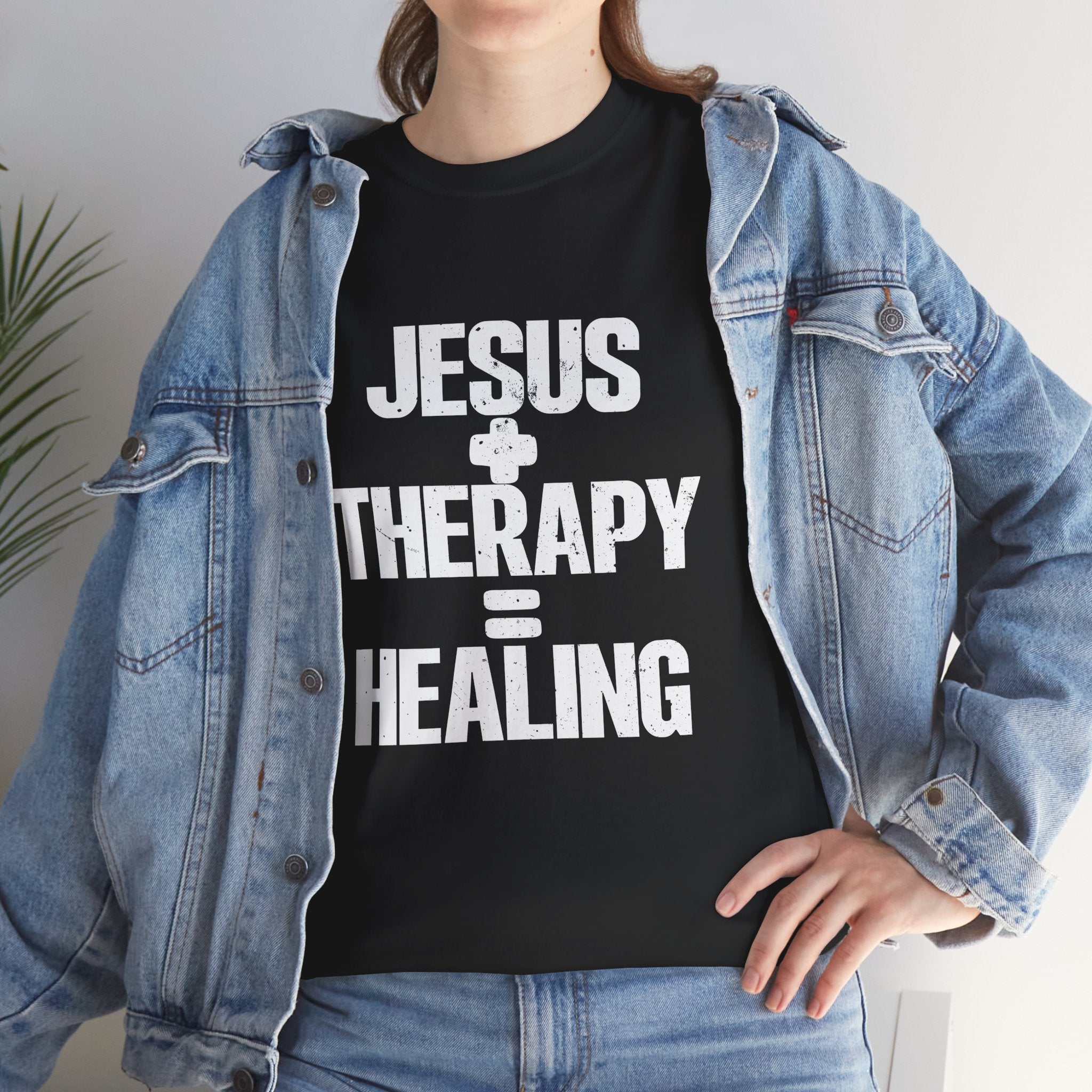 Motivational Unisex Heavy Cotton Tee - "JESUS + THERAPY"