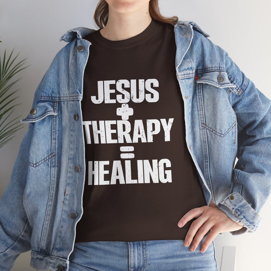 Motivational Unisex Heavy Cotton Tee - "JESUS + THERAPY"