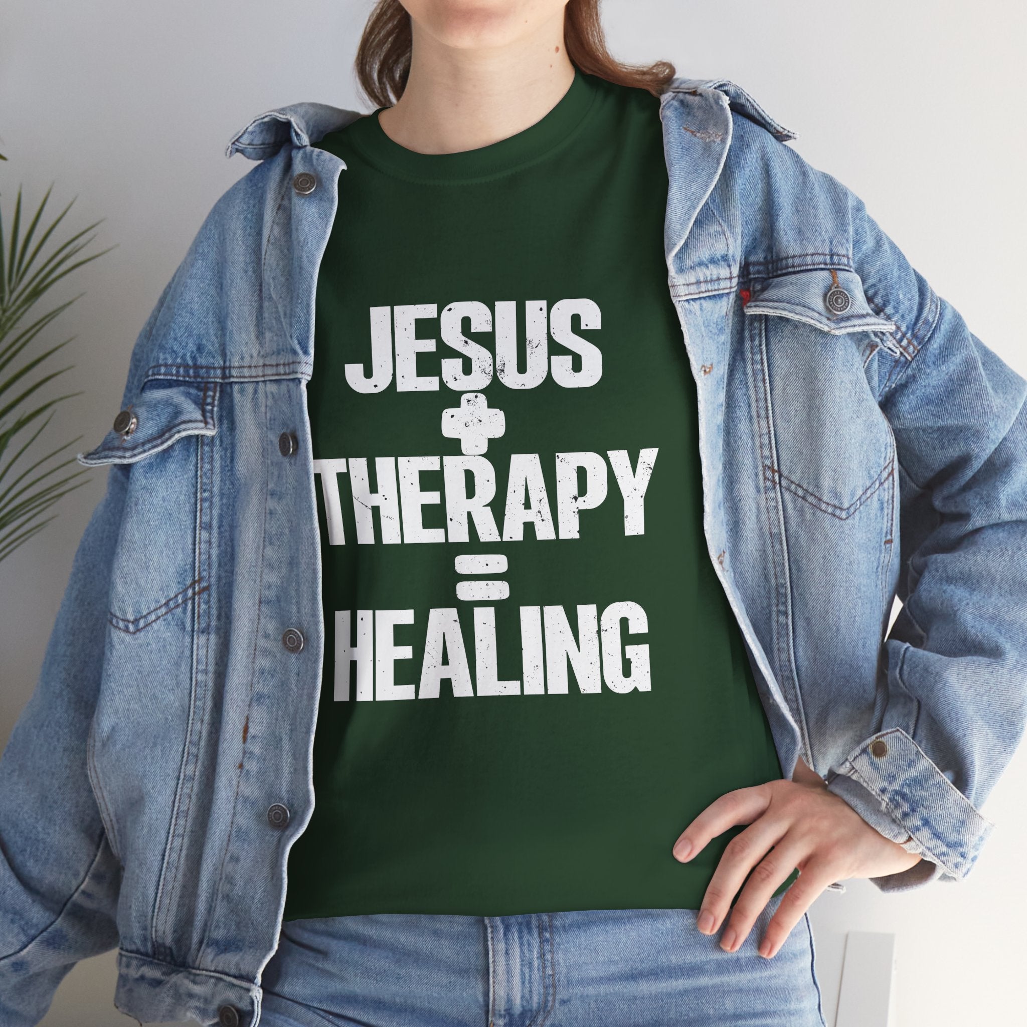 Motivational Unisex Heavy Cotton Tee - "JESUS + THERAPY"