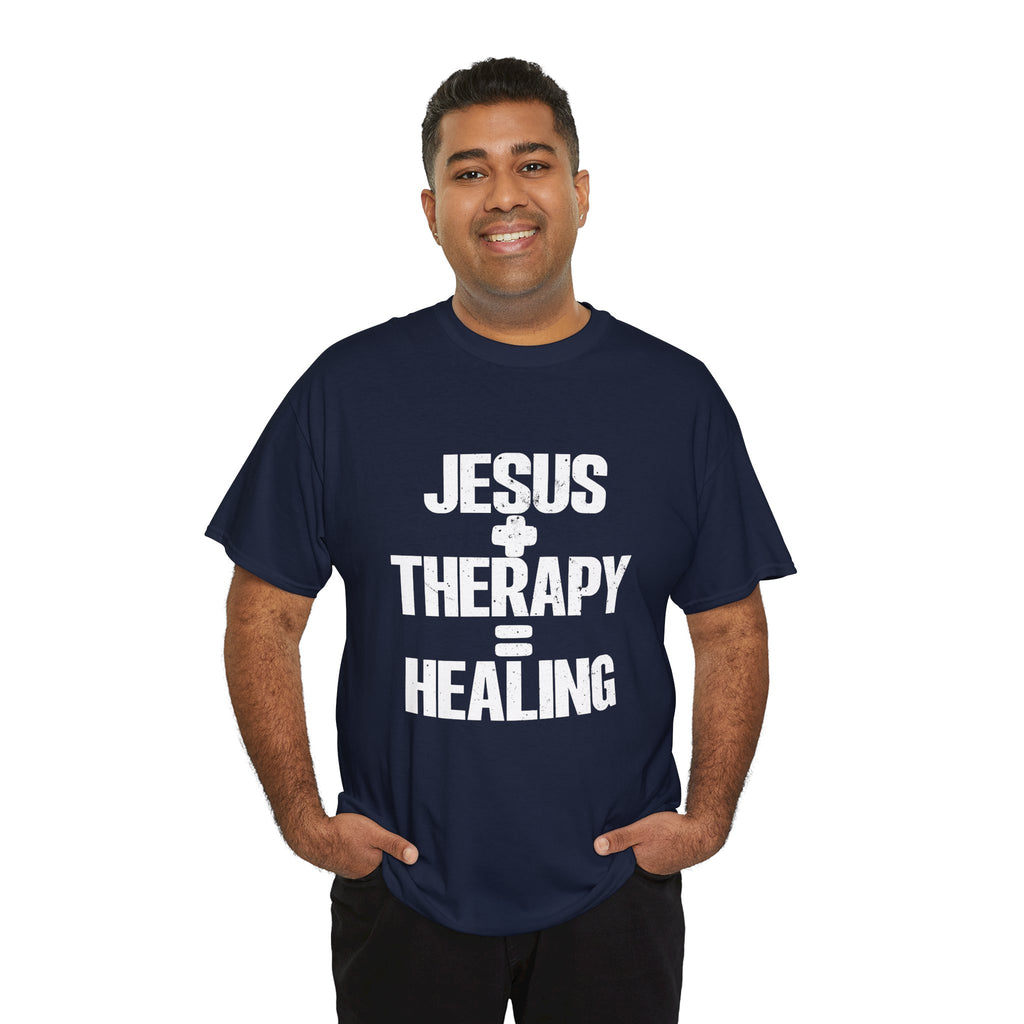 Motivational Unisex Heavy Cotton Tee - "JESUS + THERAPY"