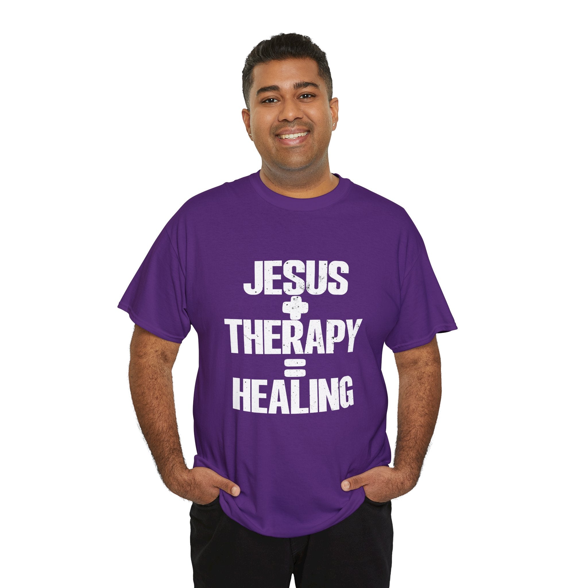 Motivational Unisex Heavy Cotton Tee - "JESUS + THERAPY"