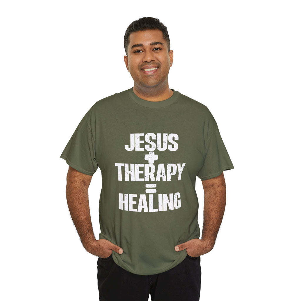 Motivational Unisex Heavy Cotton Tee - "JESUS + THERAPY"