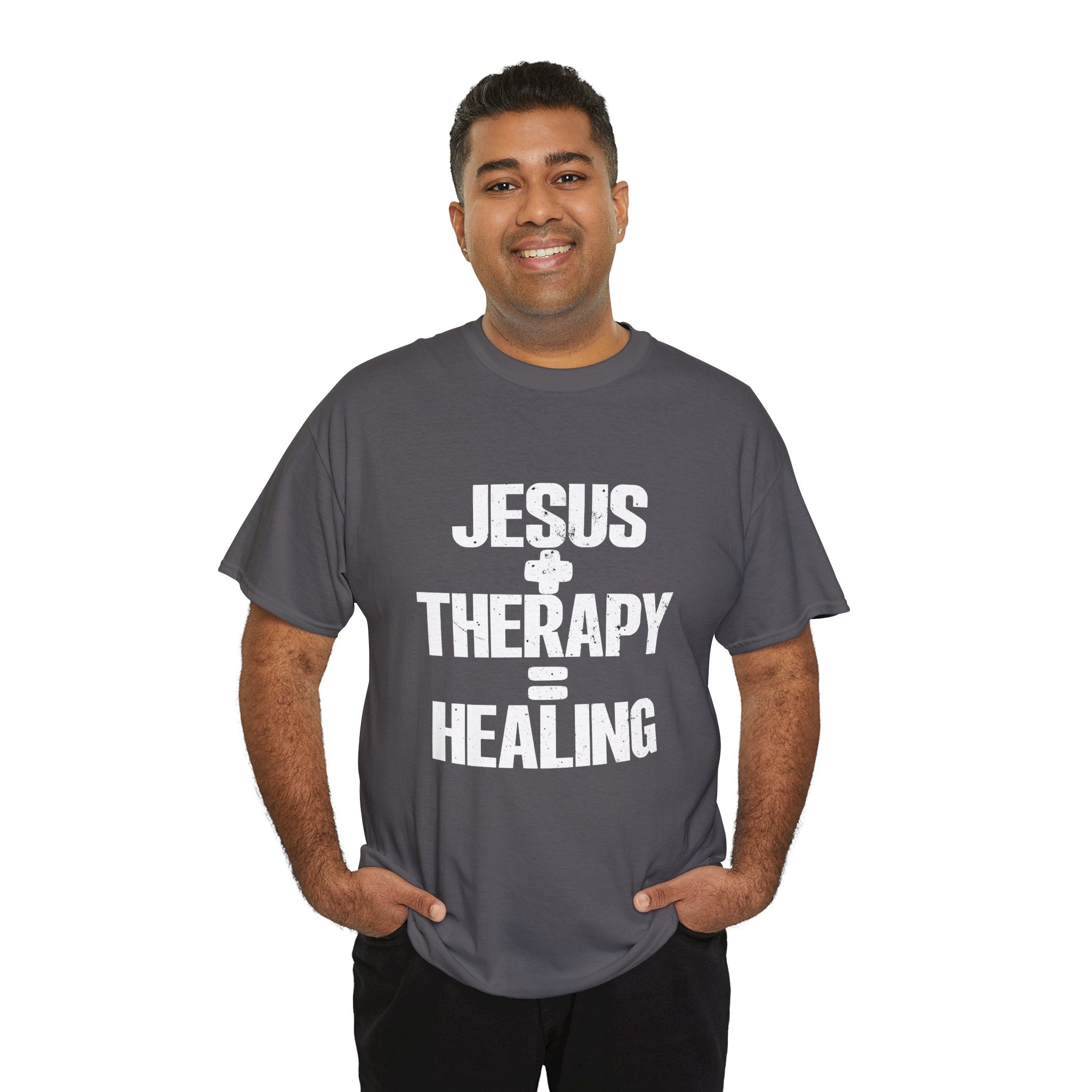 Motivational Unisex Heavy Cotton Tee - "JESUS + THERAPY"