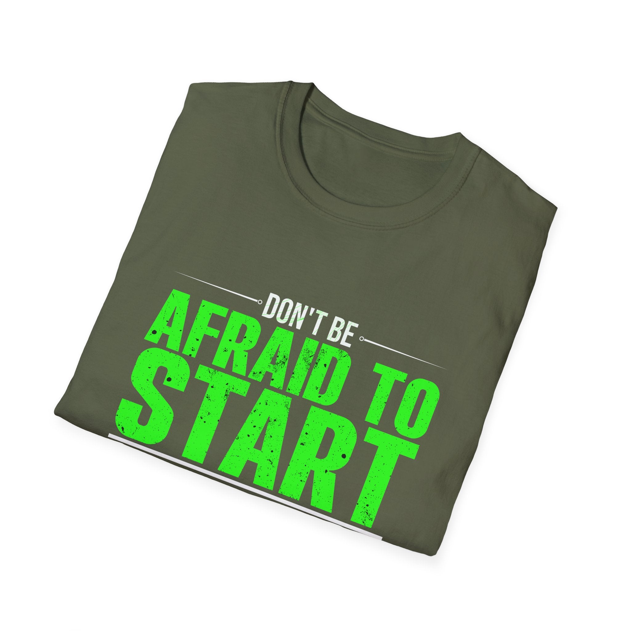 Motivational Unisex Softstyle T-Shirt - "Afraid to Start"