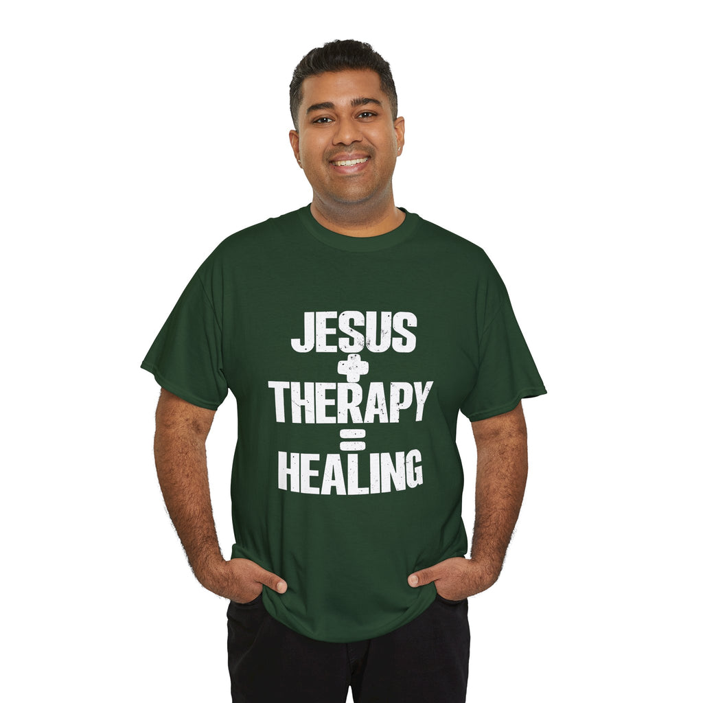 Motivational Unisex Heavy Cotton Tee - "JESUS + THERAPY"