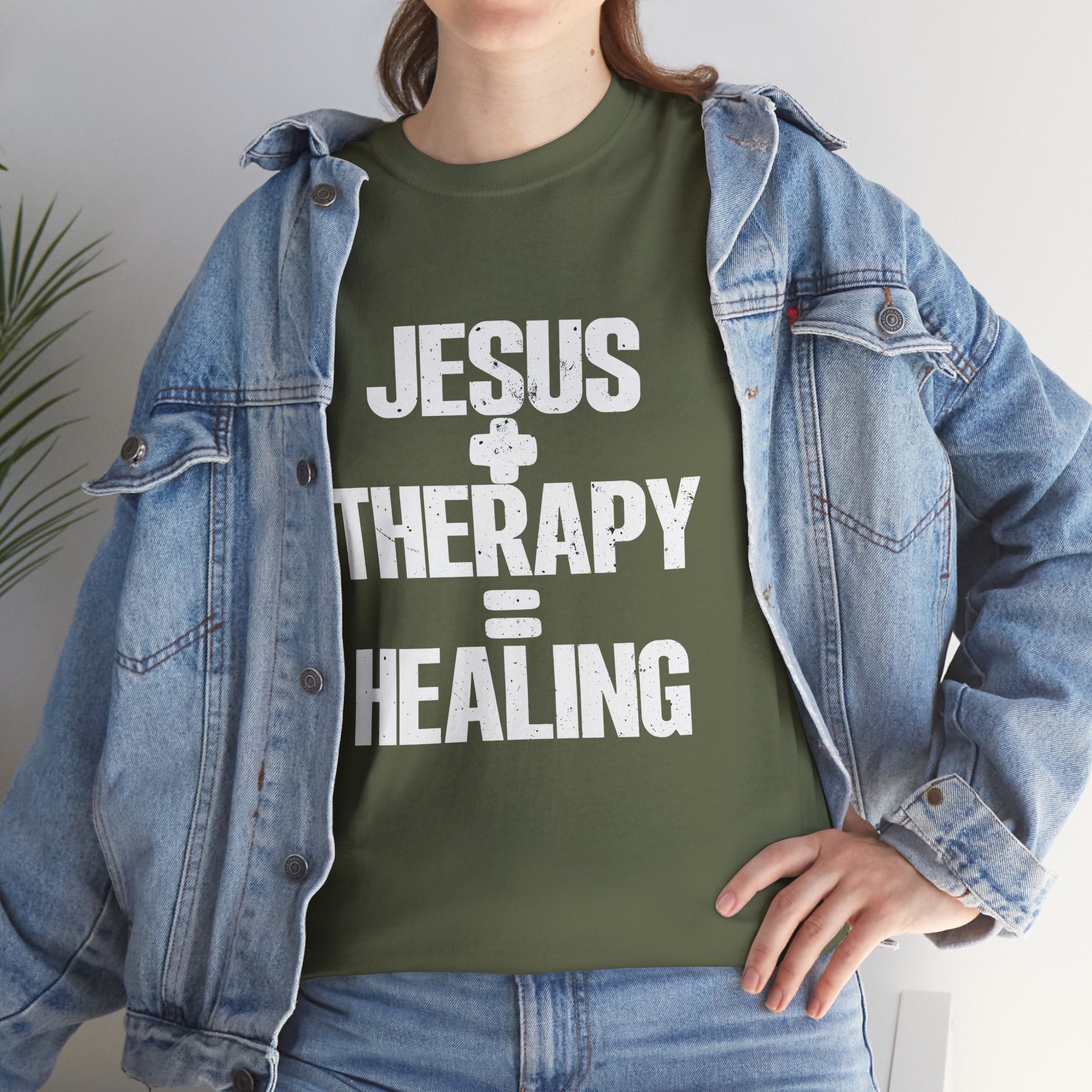Motivational Unisex Heavy Cotton Tee - "JESUS + THERAPY"
