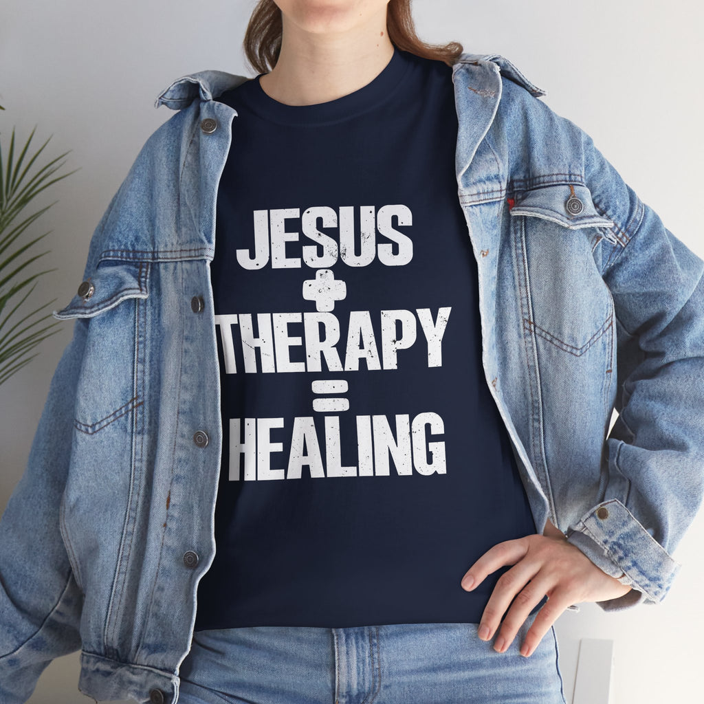 Motivational Unisex Heavy Cotton Tee - "JESUS + THERAPY"