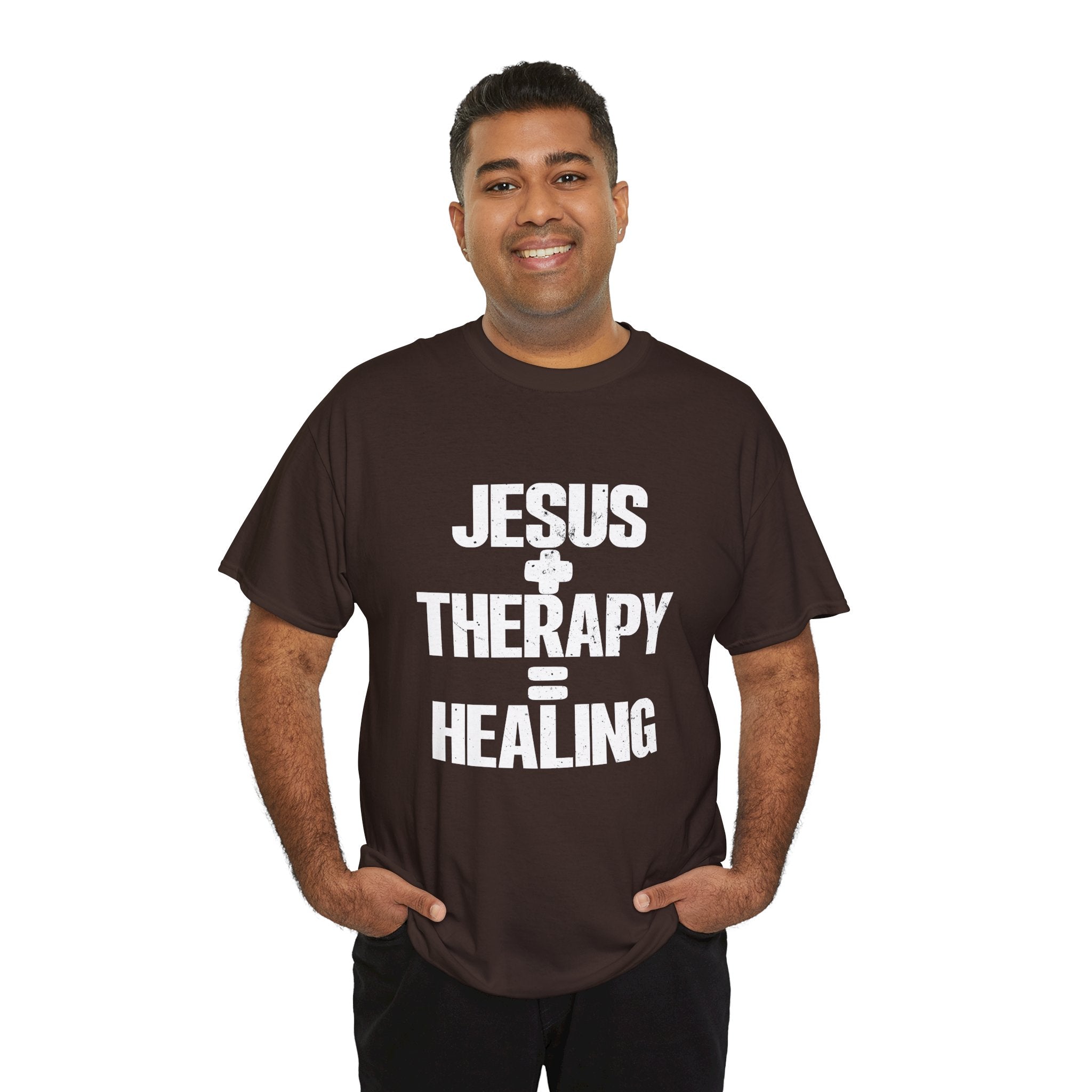 Motivational Unisex Heavy Cotton Tee - "JESUS + THERAPY"