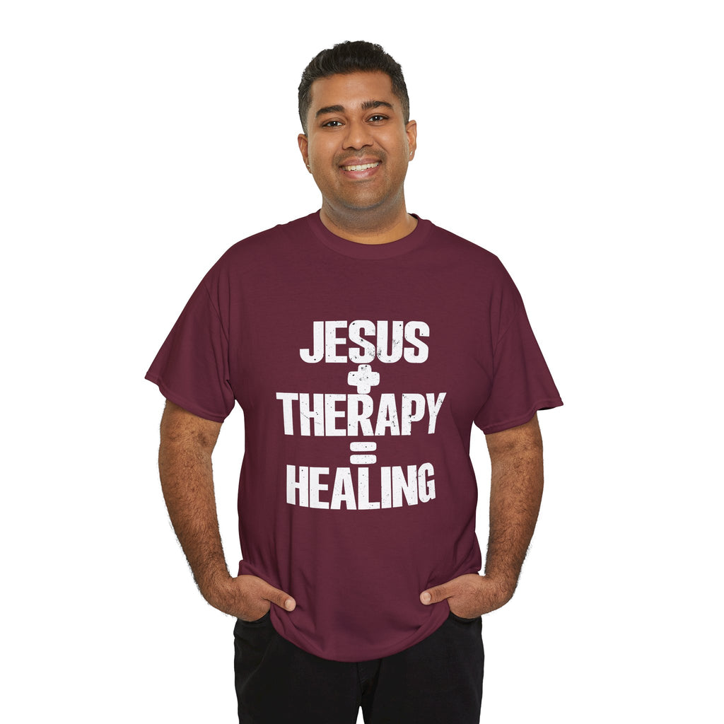 Motivational Unisex Heavy Cotton Tee - "JESUS + THERAPY"