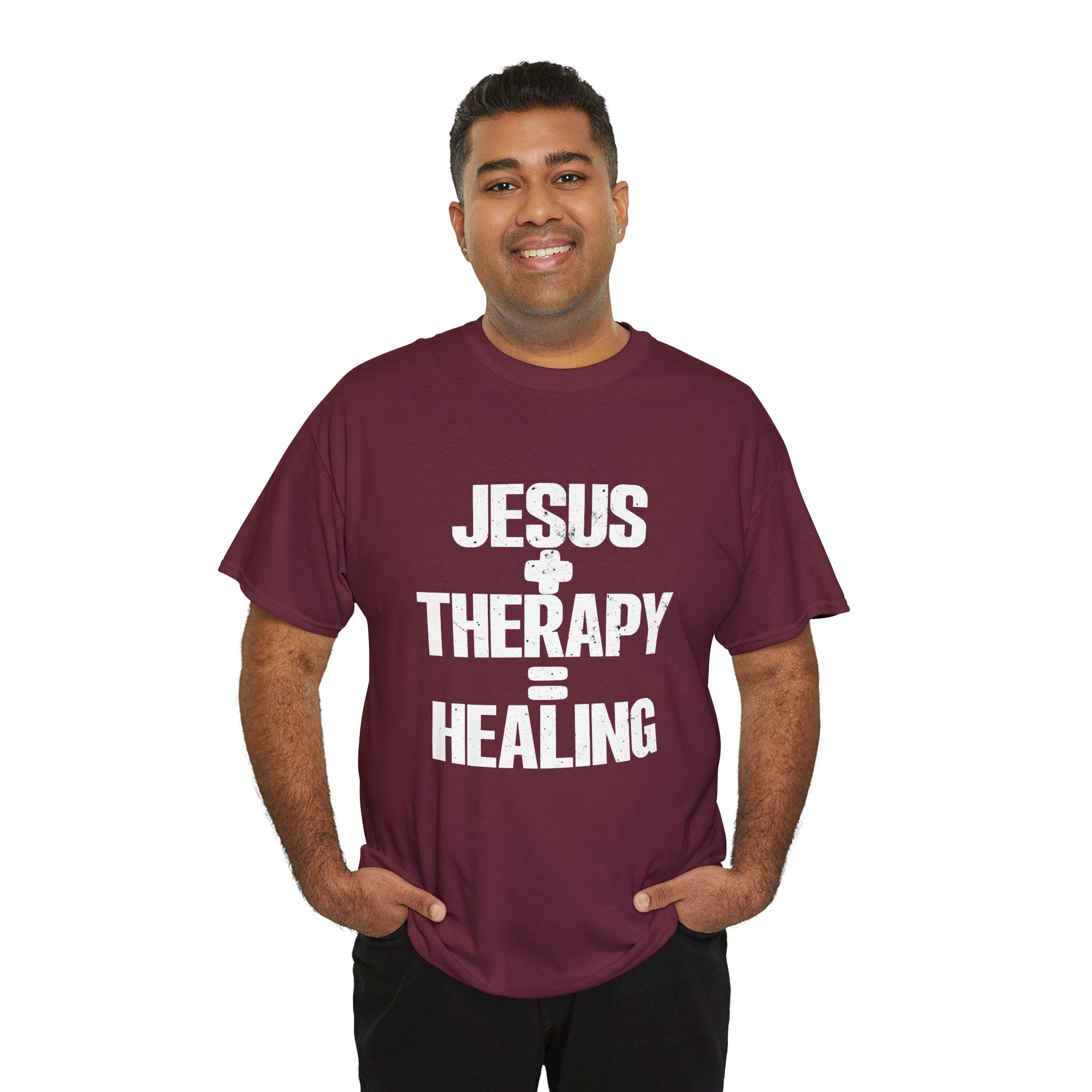 Motivational Unisex Heavy Cotton Tee - "JESUS + THERAPY"