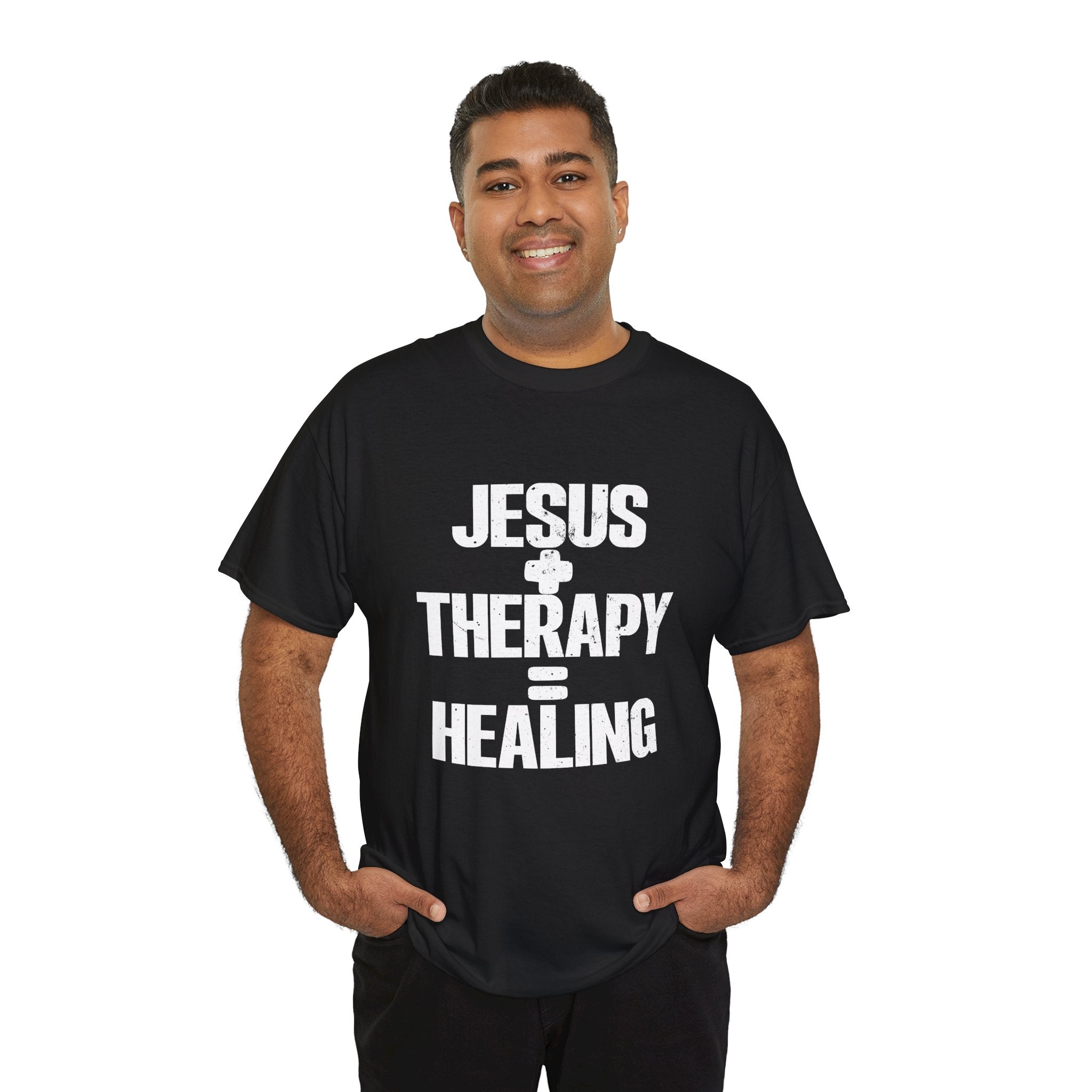 Motivational Unisex Heavy Cotton Tee - "JESUS + THERAPY"