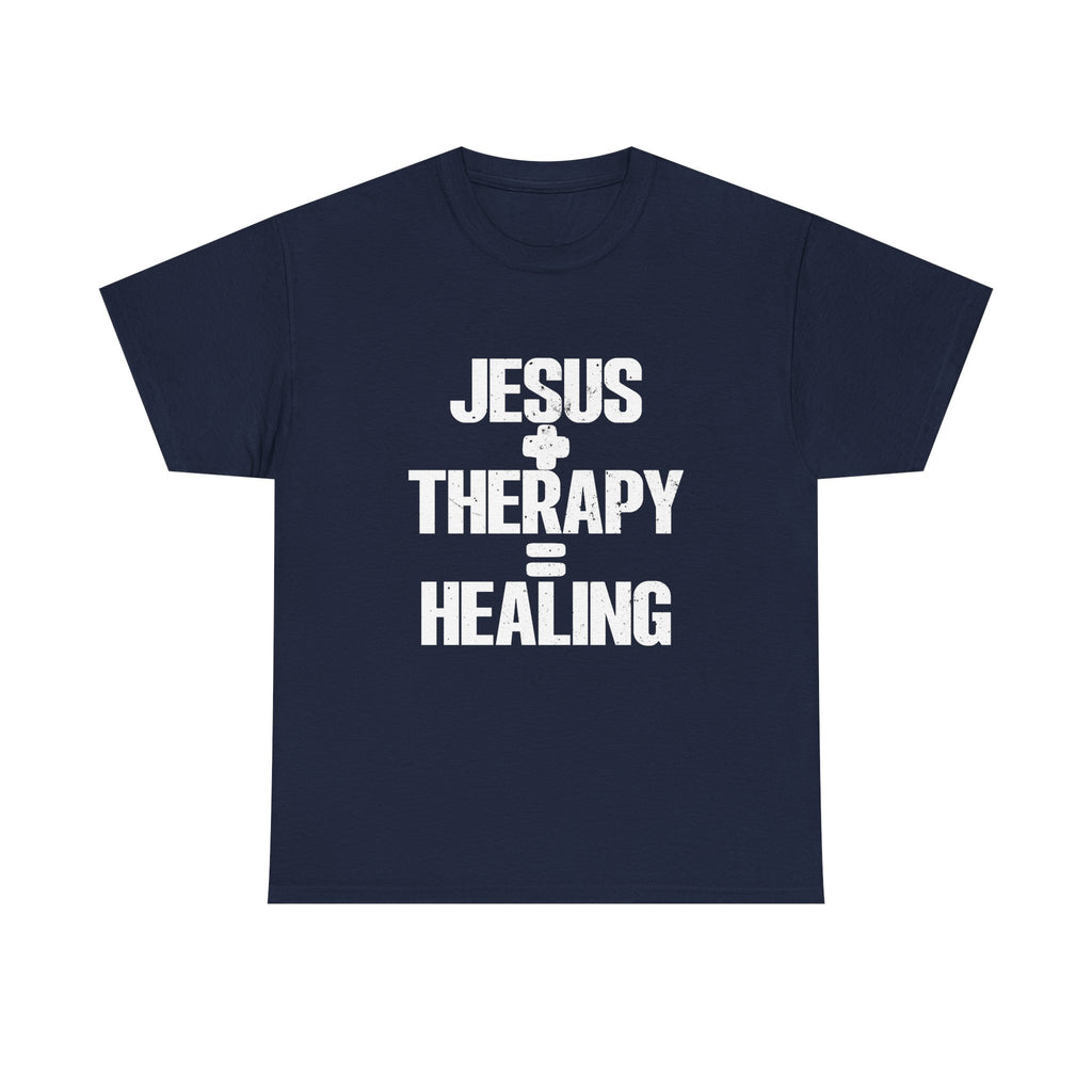Motivational Unisex Heavy Cotton Tee - "JESUS + THERAPY"